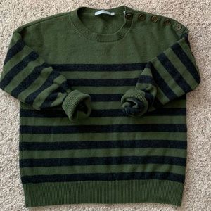 VINCE green & charcoal stripe cashmere sweater